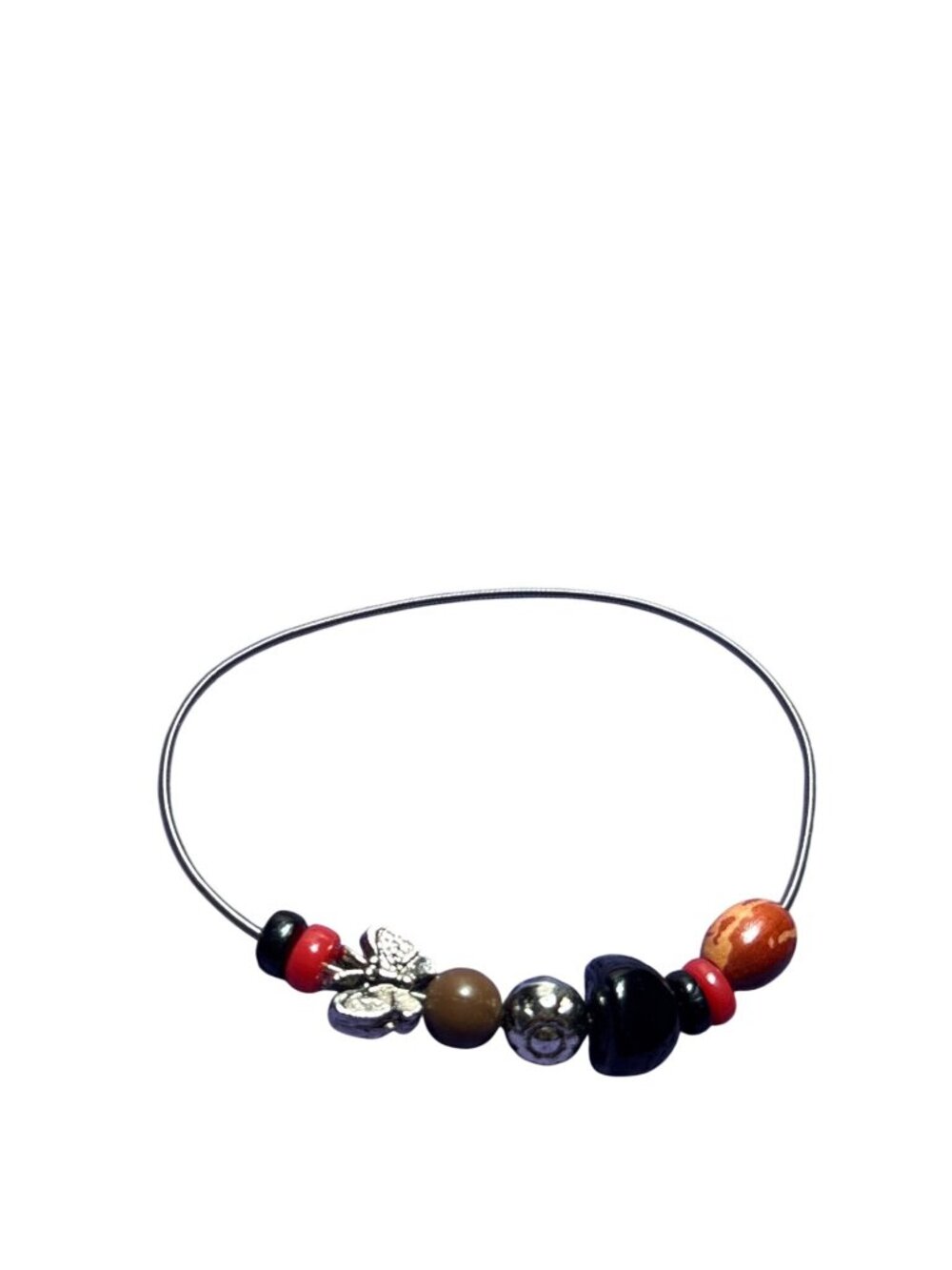Silvertone Serpentine Beaded Charm Bracelet Butterfly Multicolor Boho